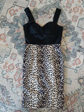 SINGLE By Galina Sobolev Black & Leopard Print Mini Dress